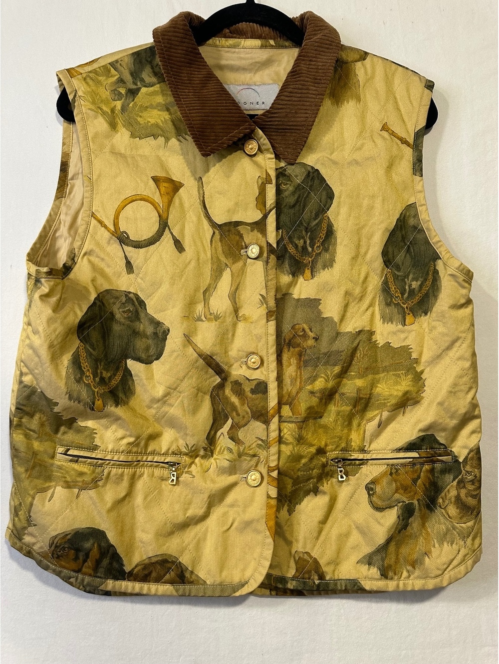 BOGNER Vintage Quilted Hunting Dog Print Equestrian Vest Women’s 38 US 10